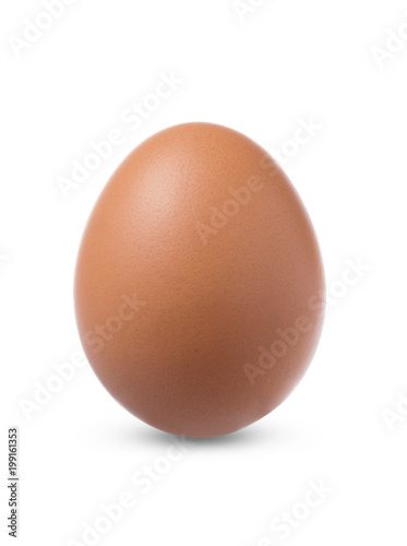 Single raw brown chicken egg isolated on white background