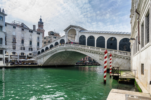 Looking across the Grand Canal to the Rialto bridge in Venice
