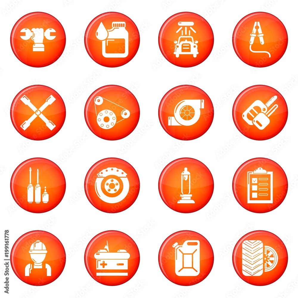 Auto repair icons set red vector