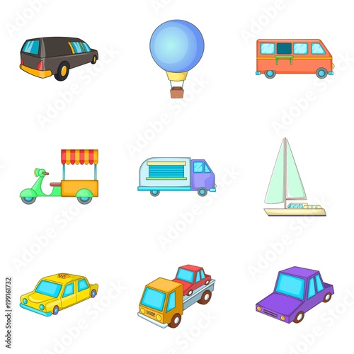 Consignment icons set, cartoon style