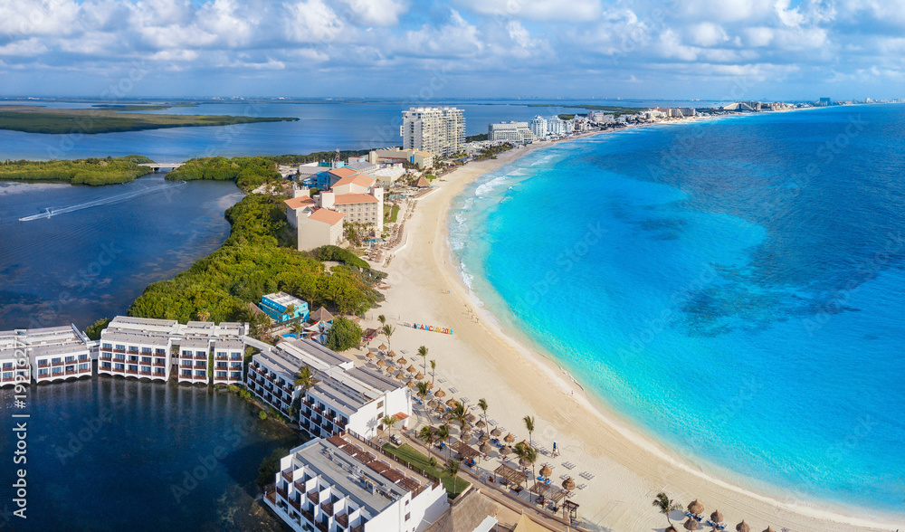 Cancun with lagoon and beach