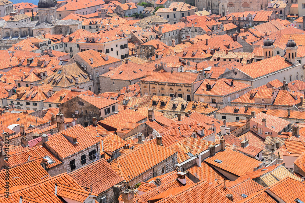 houses with orange roofs top view in old town Dubrovnik Croatia 
