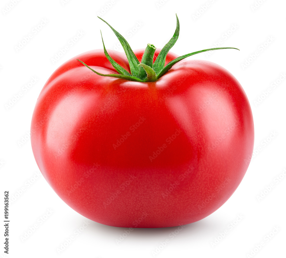 Tomato isolated. Fresh tomato. With clipping path. Full depth of field. - obrazy, fototapety, plakaty 