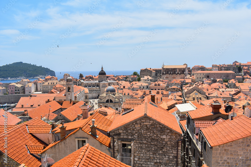 top view on orange roofs in old town in Dubrovnik Croatia 