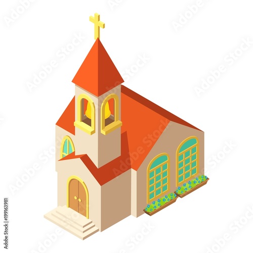 Church with cross icon, isometric style