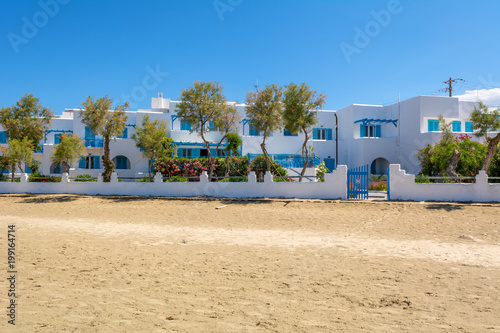 Typical whitewashed Greek style apartment in Naxos (Chora) town on Naxos island, Cyclades, Greece