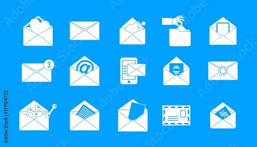 Mail icon blue set vector photo