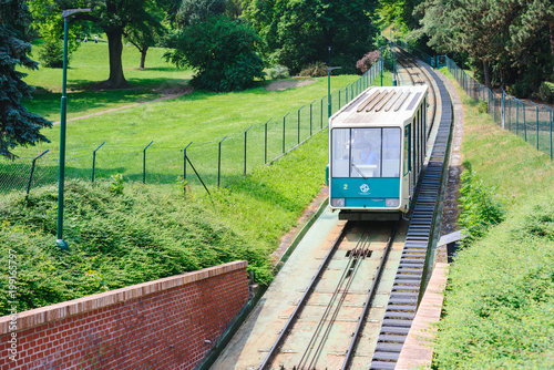 PRAGUE, CZECH REPUBLIC - MAY 2017: funicular to petrin hill in prague. A famous touristic place in Prague. photo