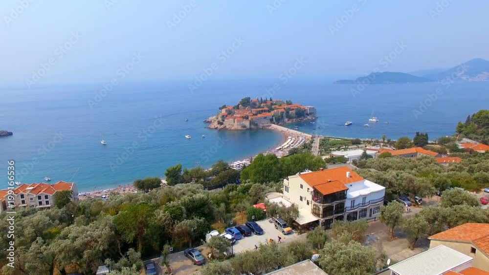 Aerial View Of Hotels on The Island, Montenegro, Sveti Stefan 1 Aerial View Of Hotels on The Island, Montenegro, Sveti Stefan 1