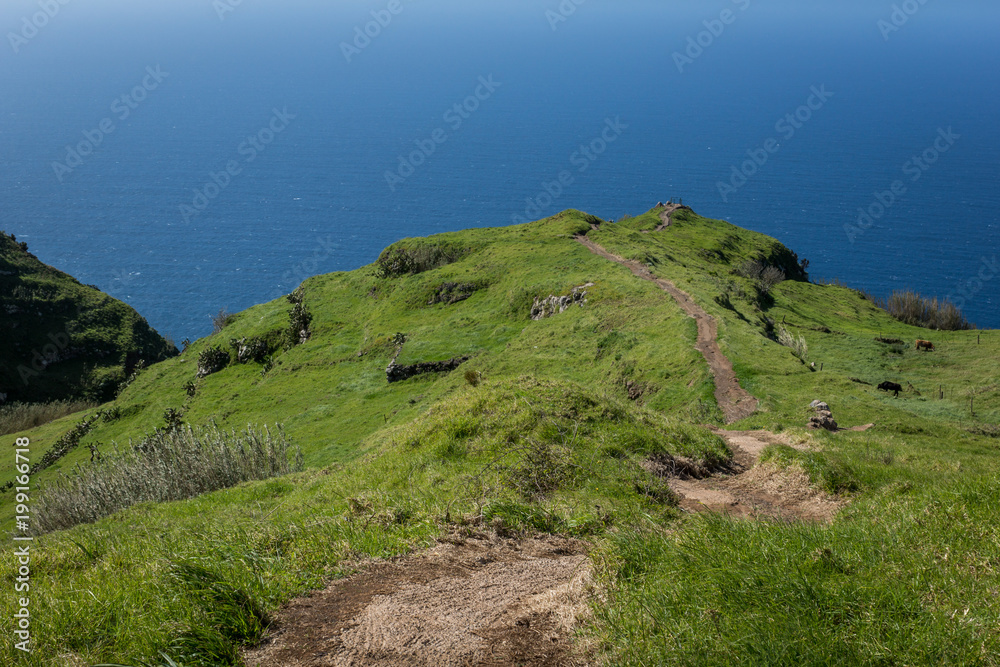 Cliff over the Atlantic ocean in Lombada Velha on the Madeira island, Portugal Cliff over the Atlantic ocean in Lombada Velha on the Madeira island, Portugal
