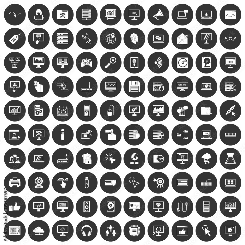 100 computer icons set black circle 100 computer icons set black circle