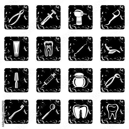 Dentist stomatologist icons set grunge vector