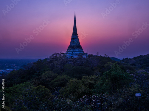 twilight over the mountain with pagoda