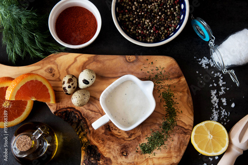 Assortment of ingredients for making sauces