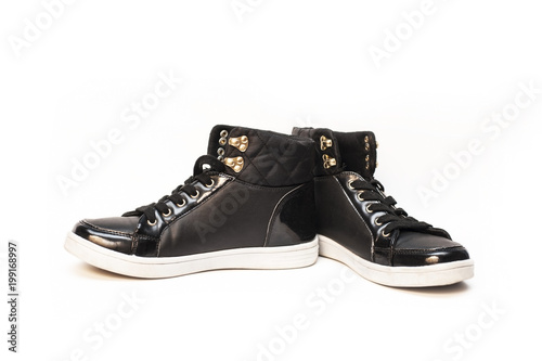 High black sports women's shoes on a white background
