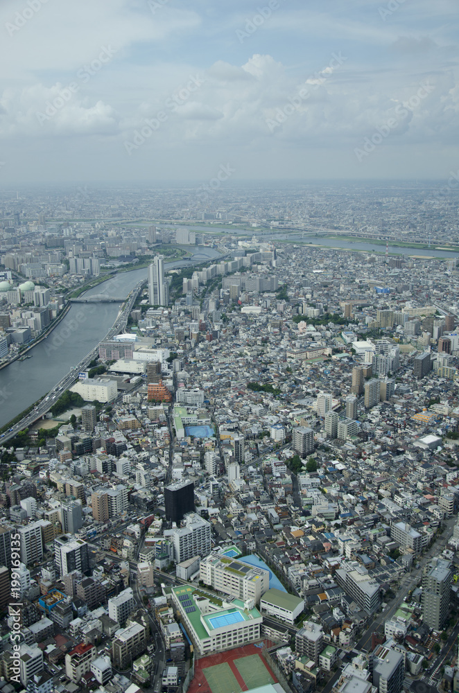 Aerial view tokyo with River