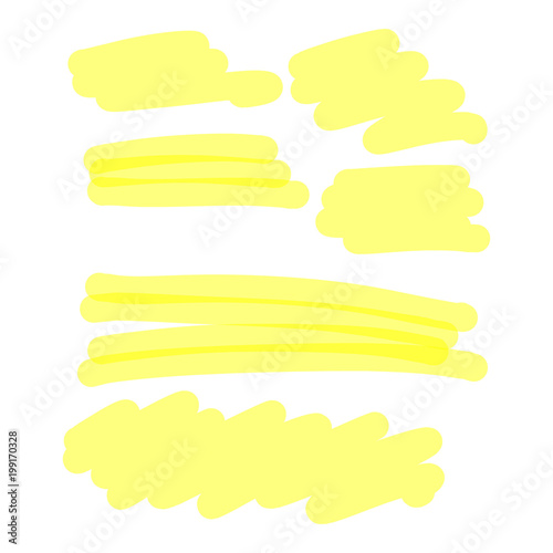 yellow highlighter collection vector illustration sketch hand drawn with black lines isolated on white background