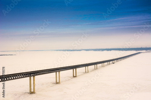 The third longest bridge in Russia.View of the Presidential Bridge in winter in Ulyanovsk.