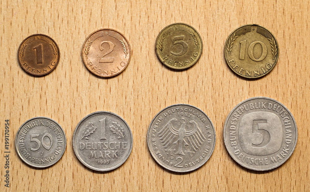 Münze, Münzen, Sammlung, Mark und Pfennig Stock Photo | Adobe Stock