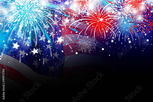 USA 4 july independence day design of america flag with firework background photo