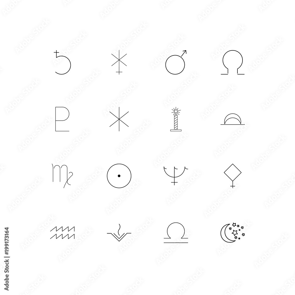 Astrology simple linear icons set. Outlined vector icons