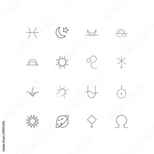 Astrology simple linear icons set. Outlined vector icons