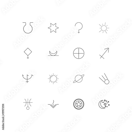 Astrology simple linear icons set. Outlined vector icons