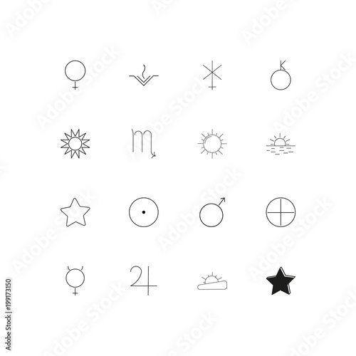 Astrology simple linear icons set. Outlined vector icons