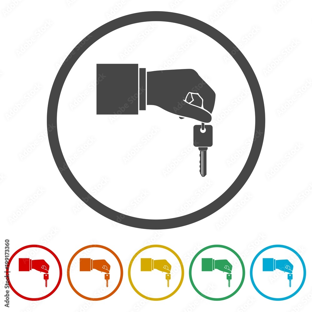 Hand giving car keys, Car Sharing icon, 6 Colors Included