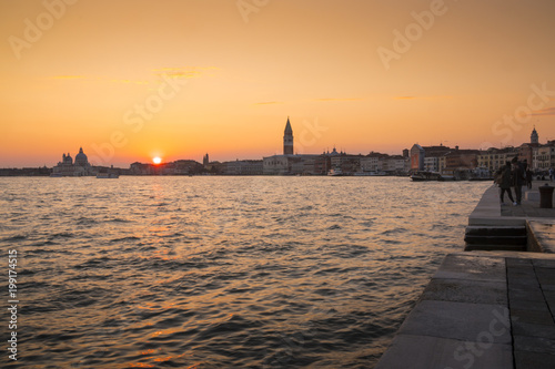 Venice at sunset Italian landscape. Venice postcard.