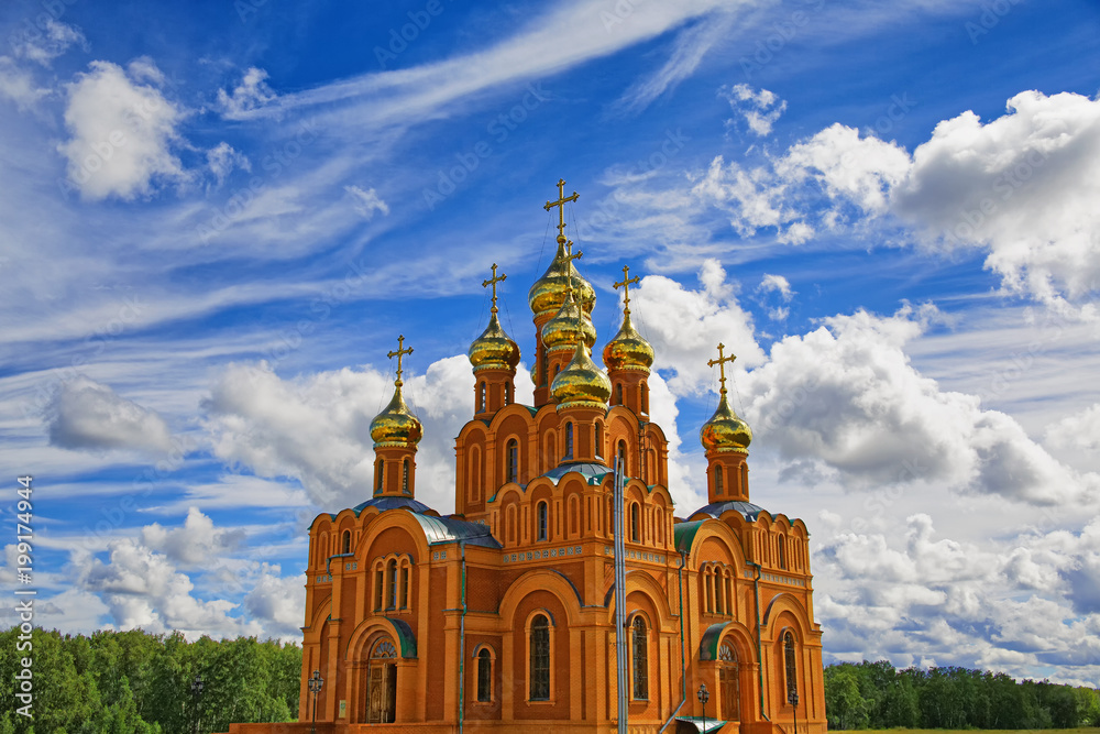 Orthodox cathedral against the background of the majestic sky