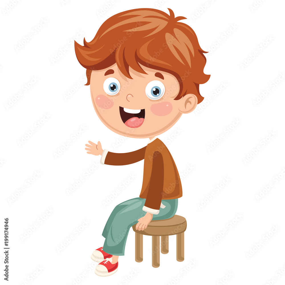 Vector Illustration Of Kid Sitting On Chair