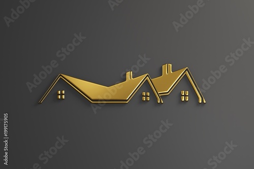 Real Estate Gold Logo Design. 3D Rendering Illustration