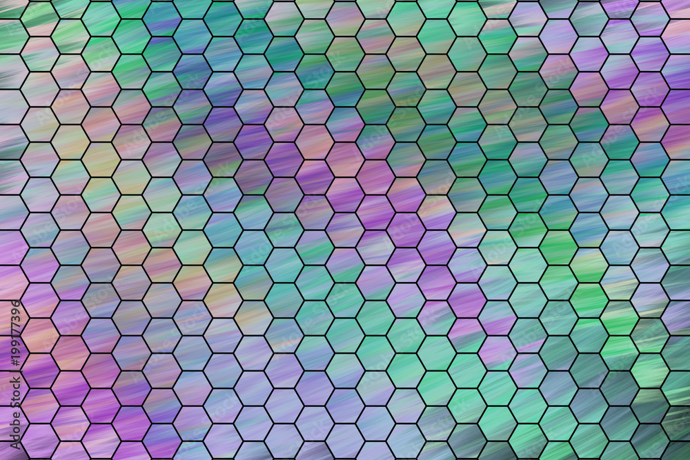 Abstract green, violet and blue hexagonal texture. Geometric fractal background. Fantasy digital art. 3D rendering. Abstract green, violet and blue hexagonal texture. Geometric fractal background. Fantasy digital art. 3D rendering.