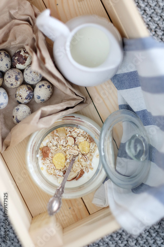 Yogurt with muesli in a jar