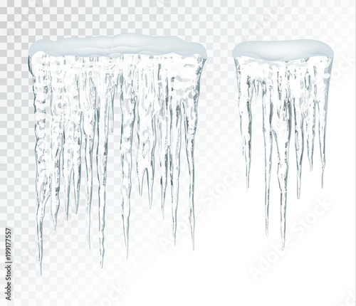 Transparent icicles, vector set.