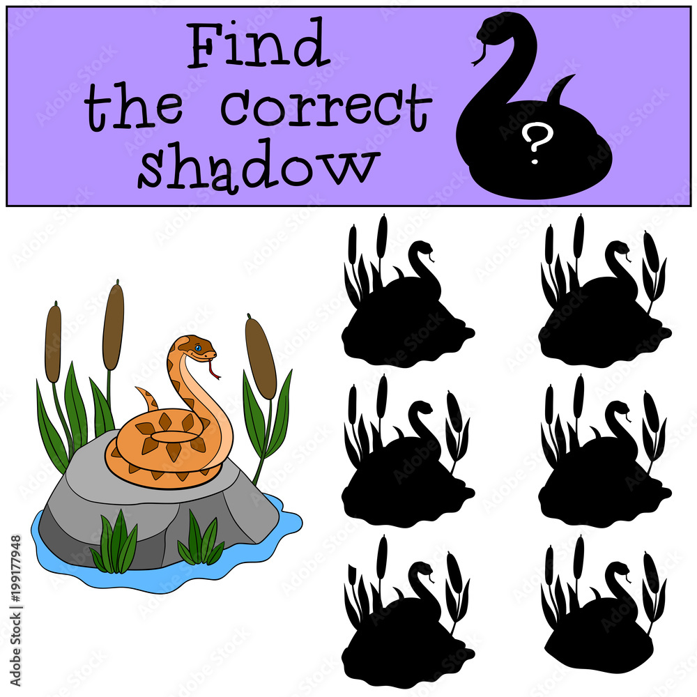 Fototapeta premium Educational game: Find the correct shadow. Little cute viper.