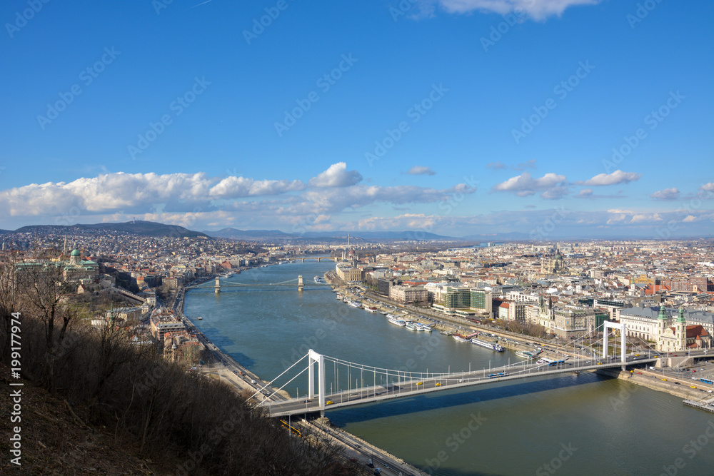 Great view of Budapest and the river Danube from the citadel
