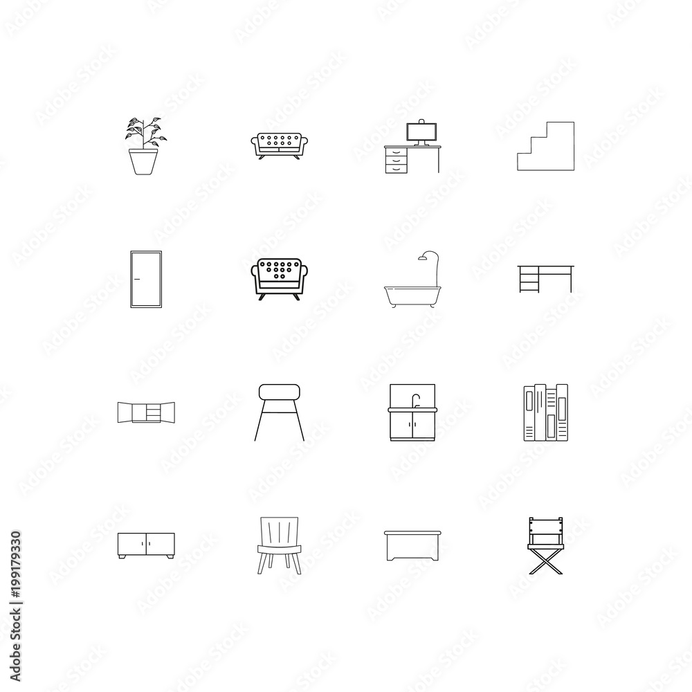 Furniture simple linear icons set. Outlined vector icons Furniture simple linear icons set. Outlined vector icons