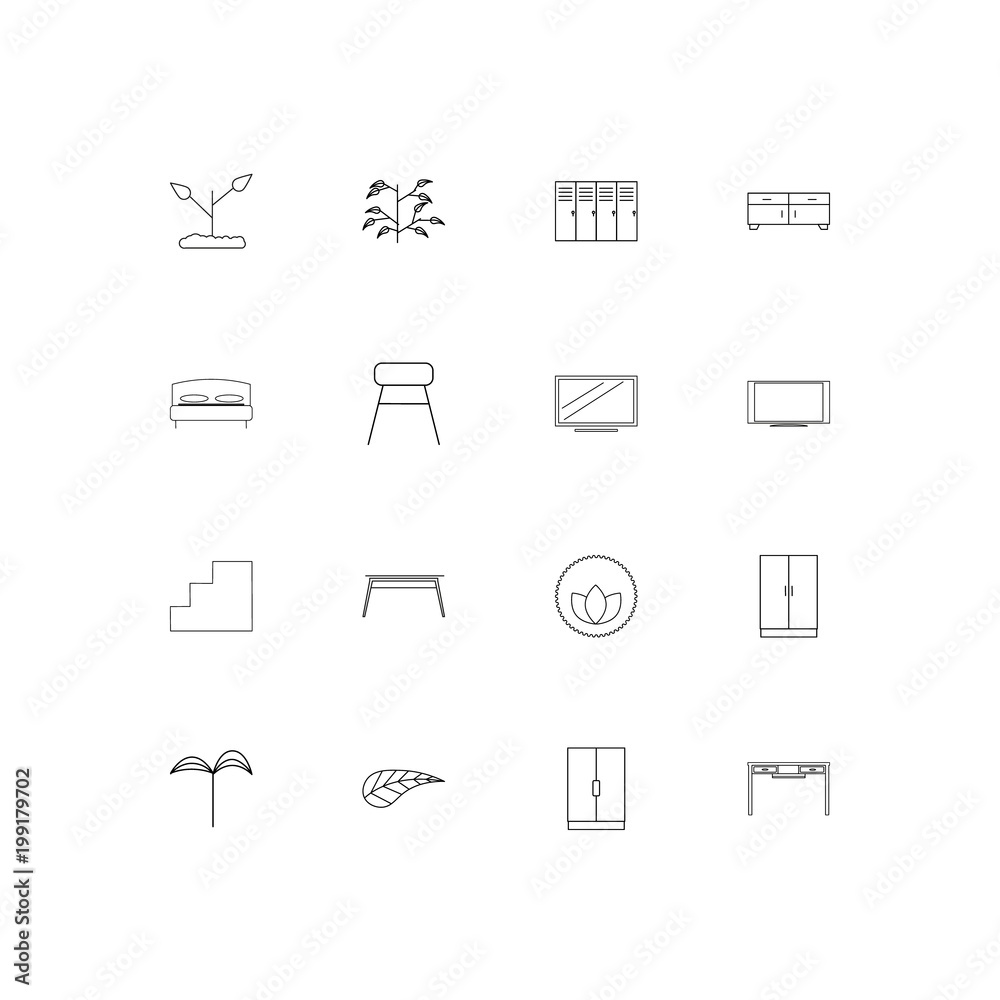 Furniture simple linear icons set. Outlined vector icons