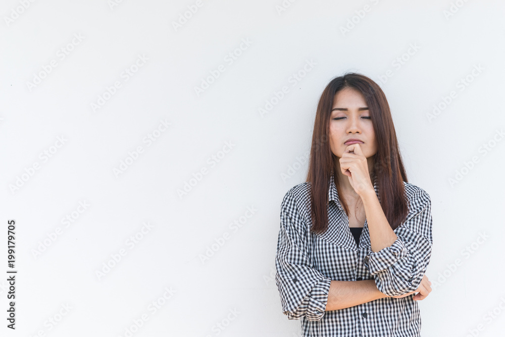 Asian beautiful woman no have ideas for work,worry woman concept,Thailand people Asian beautiful woman no have ideas for work,worry woman concept,Thailand people