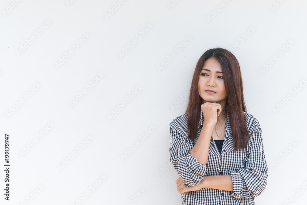 Asian beautiful woman no have ideas for work,worry woman concept,Thailand people Asian beautiful woman no have ideas for work,worry woman concept,Thailand people