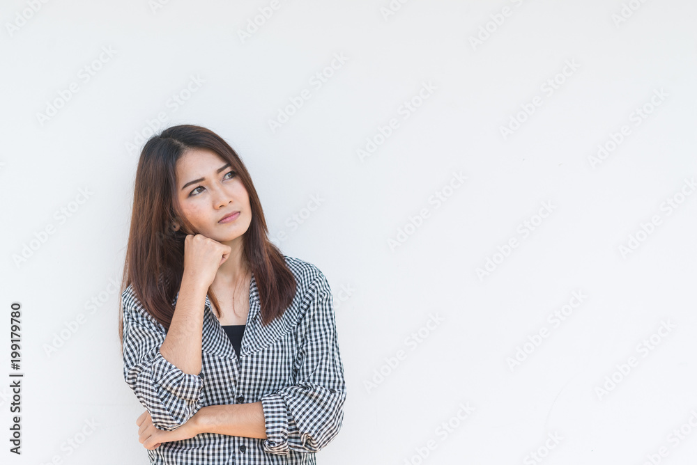 Asian beautiful woman no have ideas for work,worry woman concept,Thailand people Asian beautiful woman no have ideas for work,worry woman concept,Thailand people