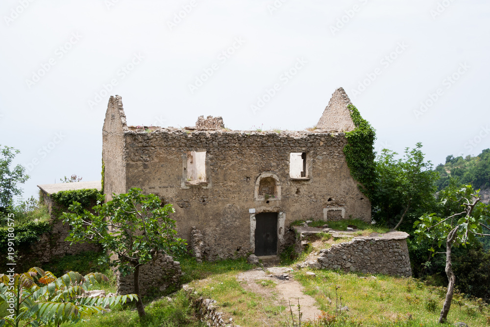 Ruins on path of the Gods on Amalfi coast