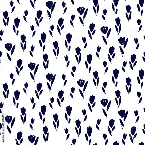 Garden tulips flowers seamless pattern. Botanical illustration in hand drawn style.Vector floral design for cosmetics, perfume products, textile prints, wedding cards.