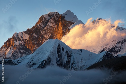 Evening sunset view of Mount Everest and Lhotse
