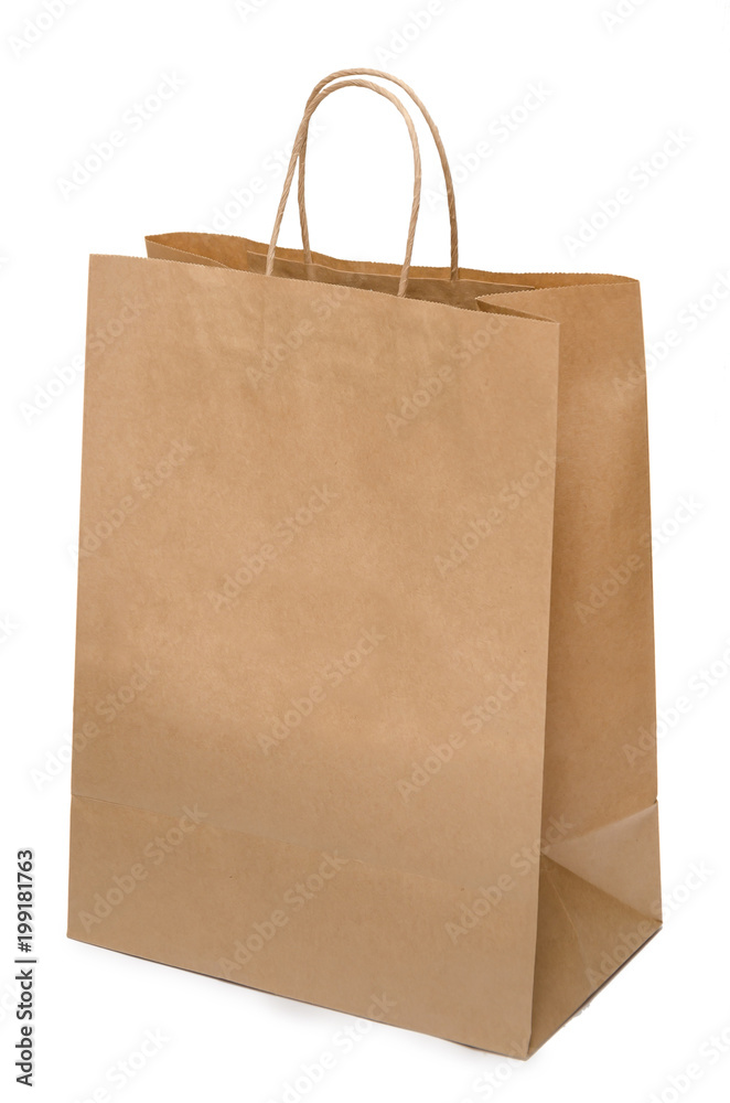 Brown paper bag from kraft paper. Shopping bag isolated on white background Brown paper bag from kraft paper. Shopping bag isolated on white background