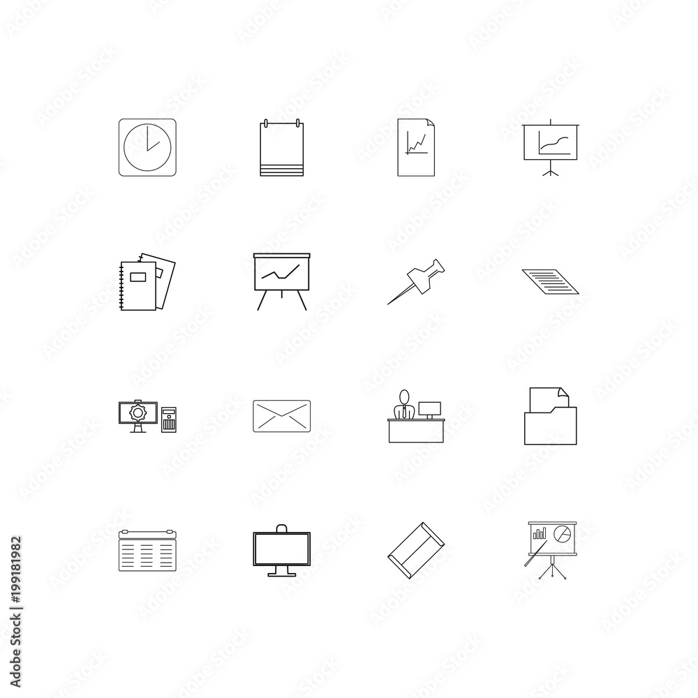 Office simple linear icons set. Outlined vector icons Office simple linear icons set. Outlined vector icons