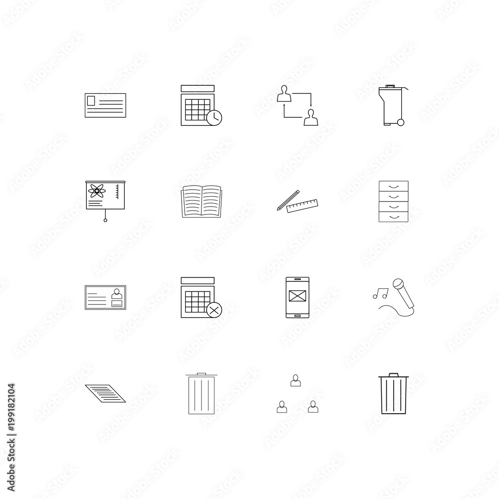 Office simple linear icons set. Outlined vector icons