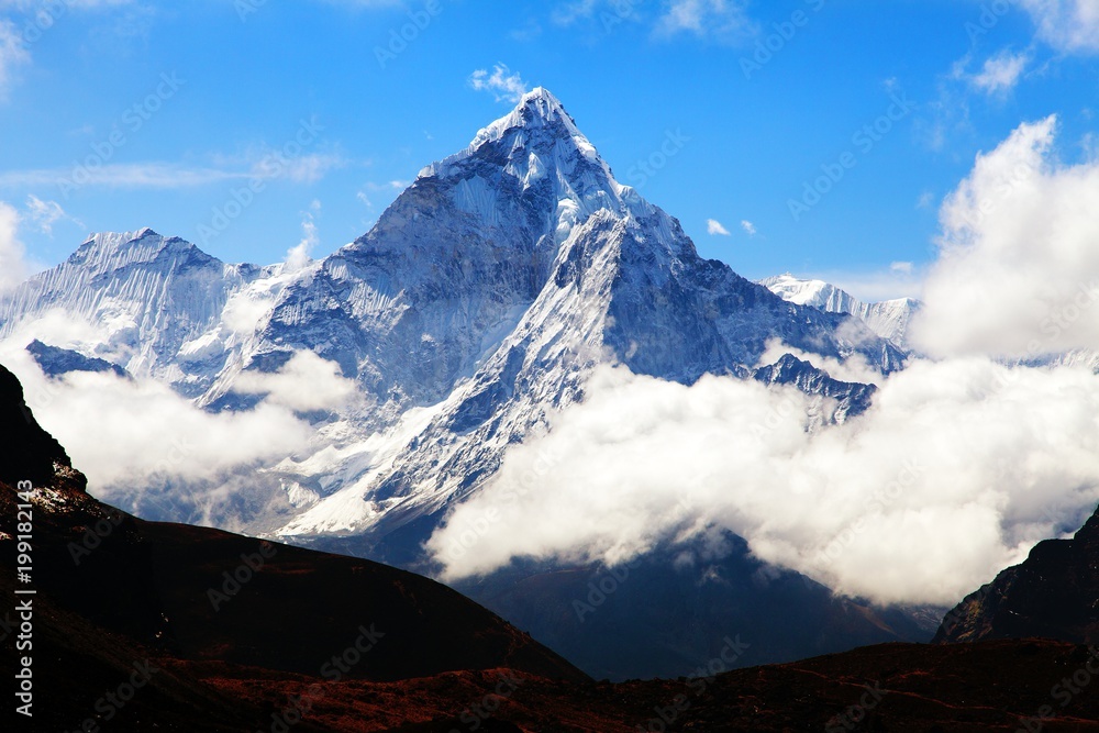 Mount Ama Dablam within clouds